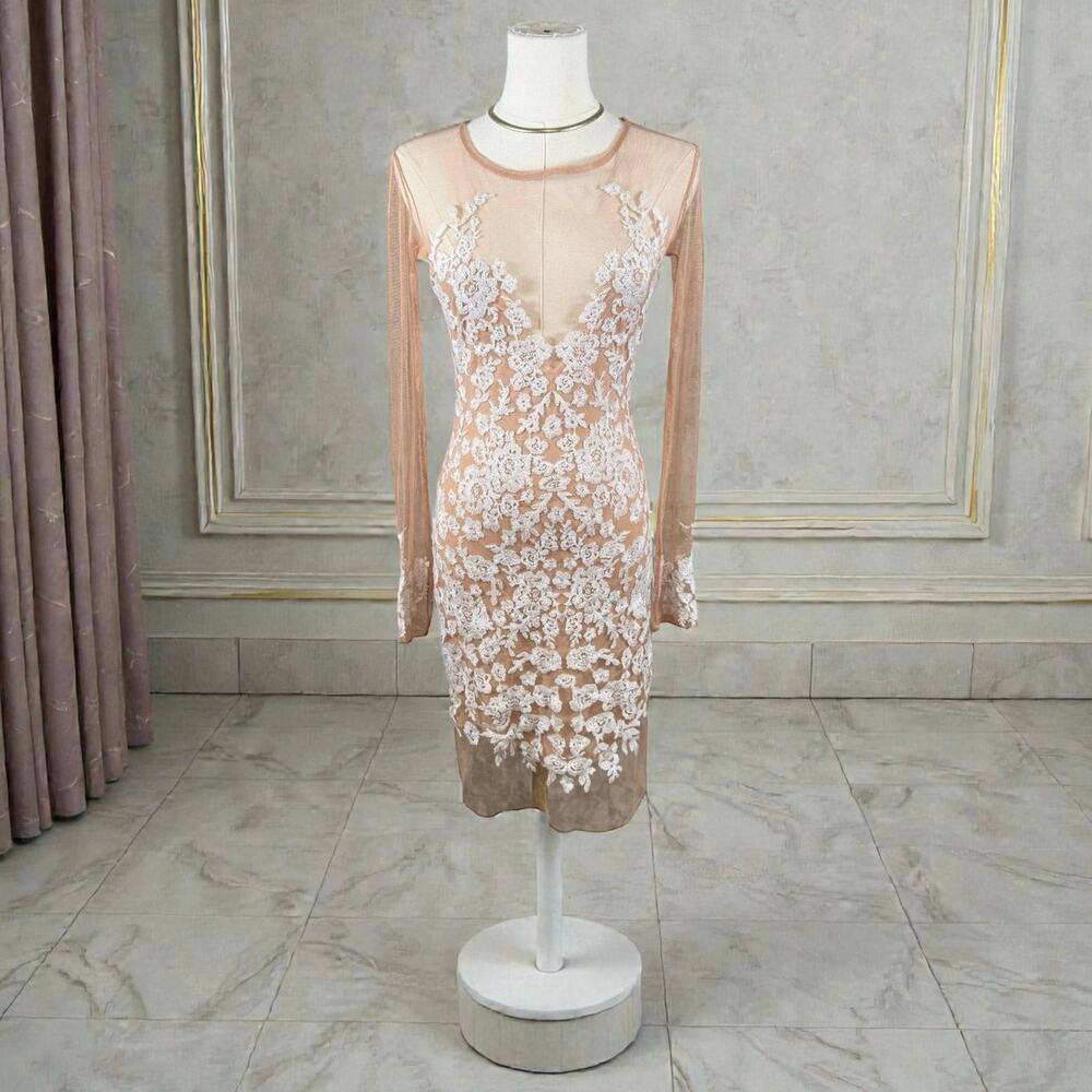 For Love & Lemons Luau Floral Lace Sheer Midi Dress Nude White Bridal Fairy S